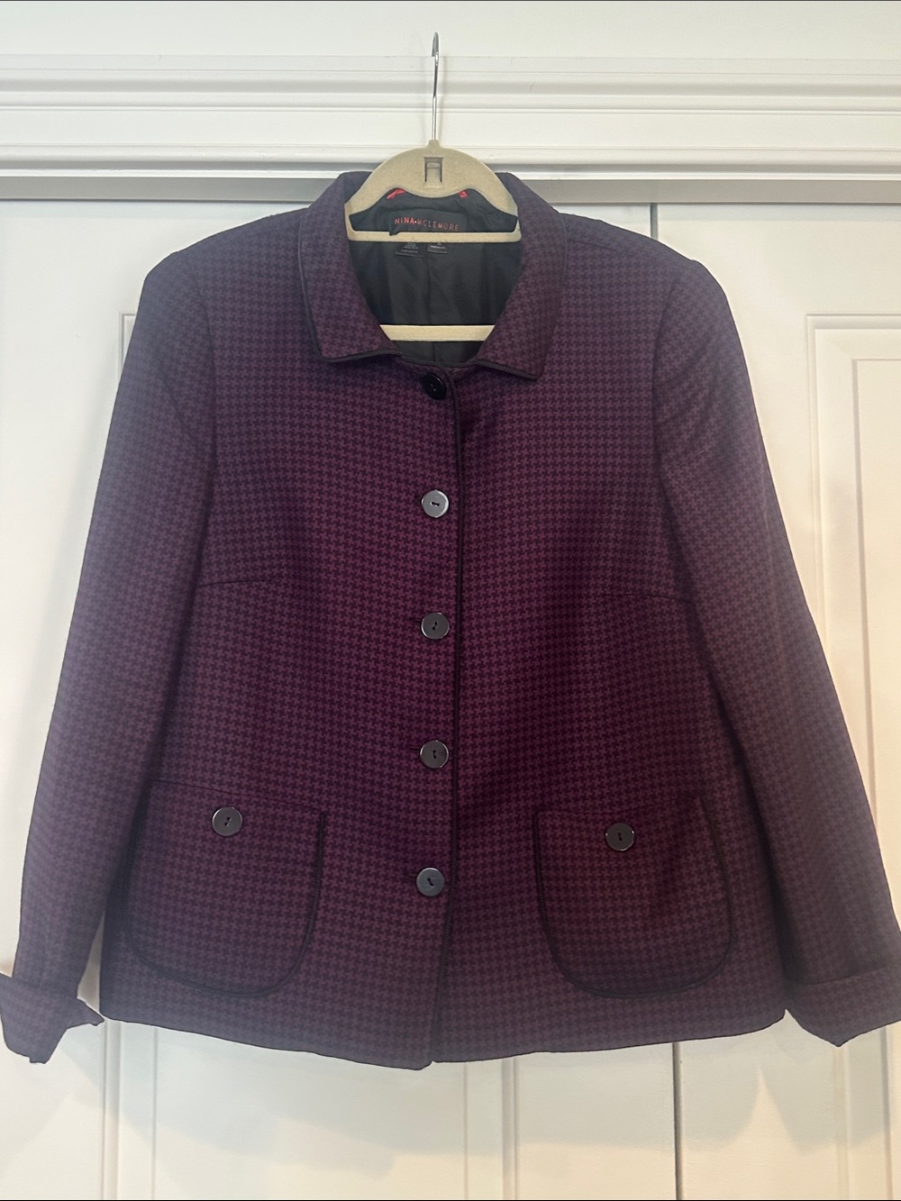 Nina Mclemore Women's Plum Houndstooth Blazer Jacket
